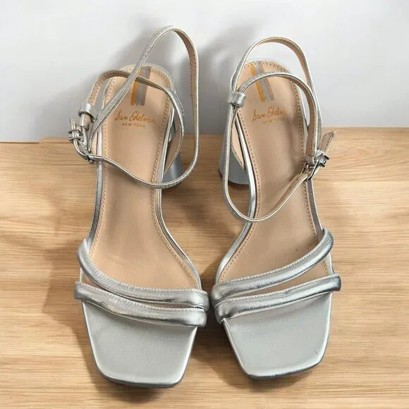 Sam Edelman Silver Kia Strappy Block Heel Sandal US 5.5M EUR 35.5 Y2K Vibe - Picture 3 of 6